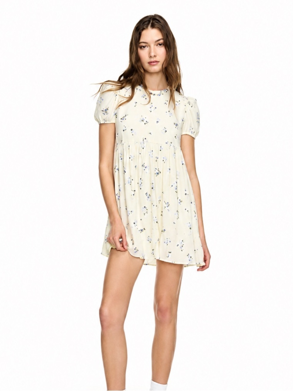 Sundeh Sunday Best Zane Pale Yellow Floral Puff-Sleeve Mini Dress Aritzia